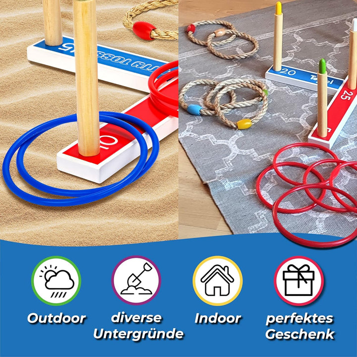 Ringwurfspiel Kinder Outdoor - Toyfel Wurfspiel Indoor Ringe werfen Garten Spiele FSC® Holz Wurfspie