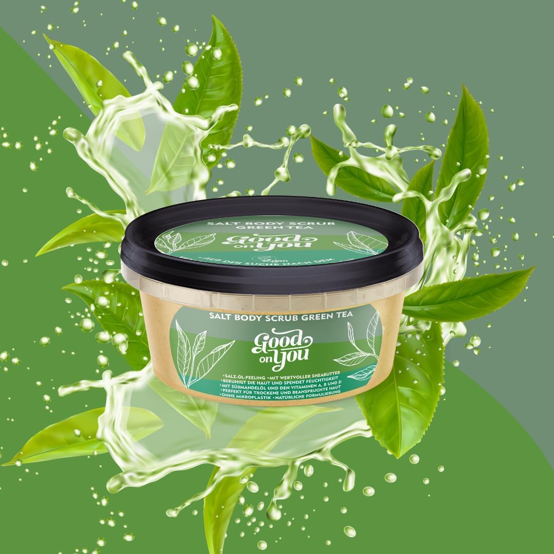 Green Tea Body Scrub - Salz Öl Peeling für trockene und beanspruchte Haut - Körper Peeling - Sauna -