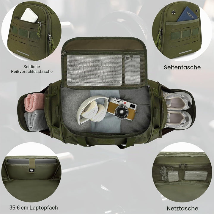 Taktische Sporttasche Herren 45L Reisetasche Mittelgross mit Schuhfach und Laptopfach Leicht Trainin