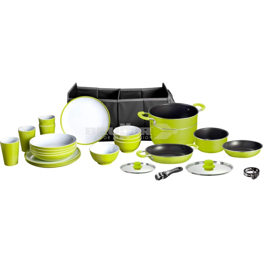 BRUNNER Camping Kochtopfset Kochgeschirr + Melamin Geschirr Juniper MEPOBOX 16+9