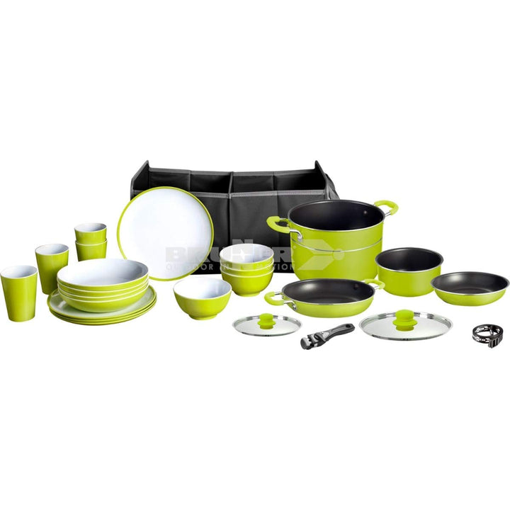 BRUNNER Camping Kochtopfset Kochgeschirr + Melamin Geschirr Juniper MEPOBOX 16+9