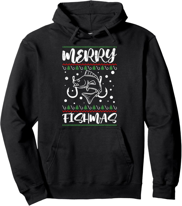 Merry Fishmas Angler Weihnachten Ugly Crhistmas Pullover Hoodie