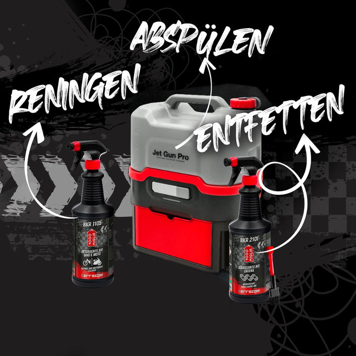 ERRECOM 1000 Miglia Fahrräder Reinigungsset Bio: Jet Gun PRO+ tragbarer Hochdruckreiniger mit 8 L Wa