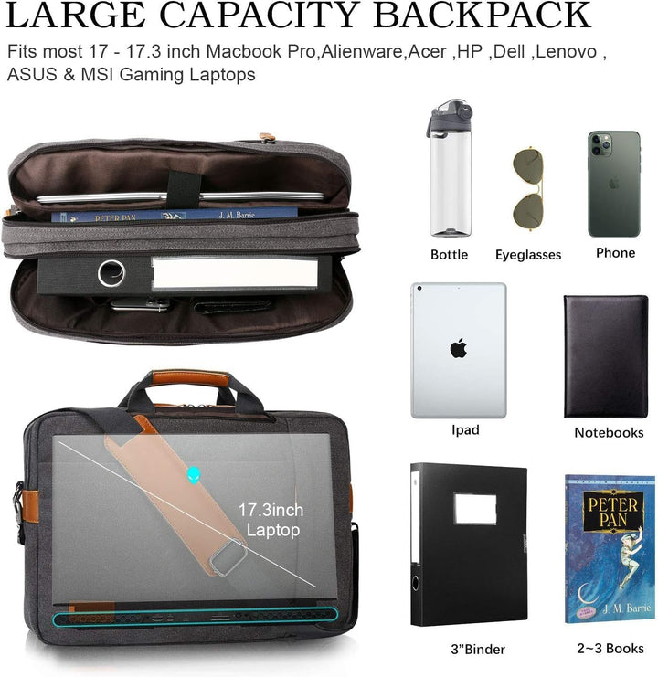 ESTARER umwandelbar Rucksack Laptoptasche Umhängetasche Messenger Bag 17/17,3 Zoll Multifunktions Ta
