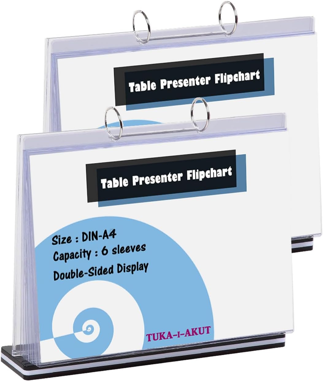 TUKA-i-AKUT 2er A4 Quer Tisch-Flipchart aus Acryl mit Basis, Beidseitig Präsentation Flipchart, Aufs