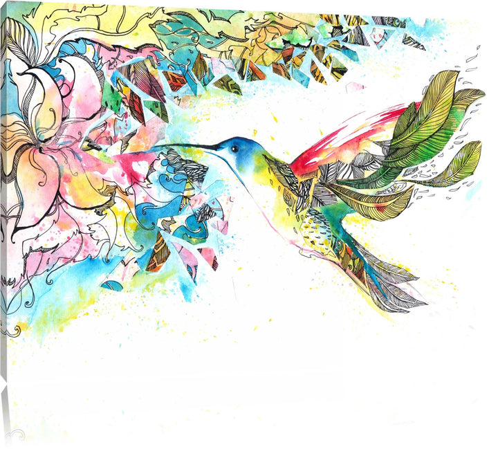 Pixxprint Kolibri Kunst Format: 100x70 auf Leinwand, XXL riesige Bilder fertig gerahmt mit Keilrahme