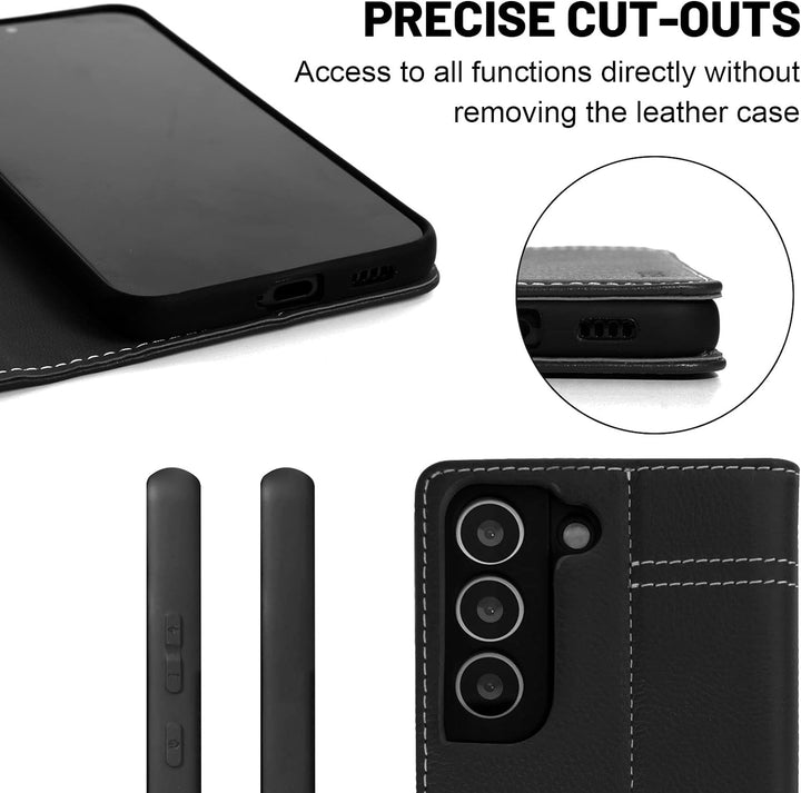 Hülle Echt Leder für Samsung Galaxy S22 Plus (S22+) 5G - Premium Echte Lederhülle mit Standfunktion