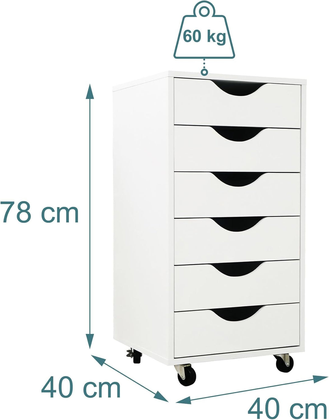 Relaxdays Rollcontainer, 6 Schubladen, HxBxT: 78 x 40 x 40 cm, Aktenschrank auf Rollen, Bürocontaine
