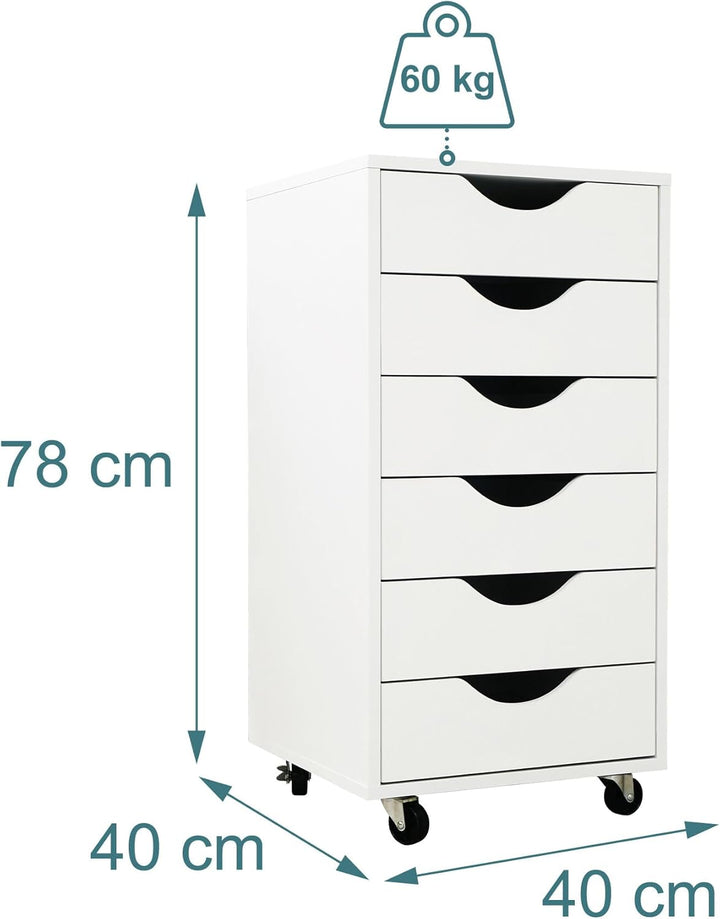 Relaxdays Rollcontainer, 6 Schubladen, HxBxT: 78 x 40 x 40 cm, Aktenschrank auf Rollen, Bürocontaine