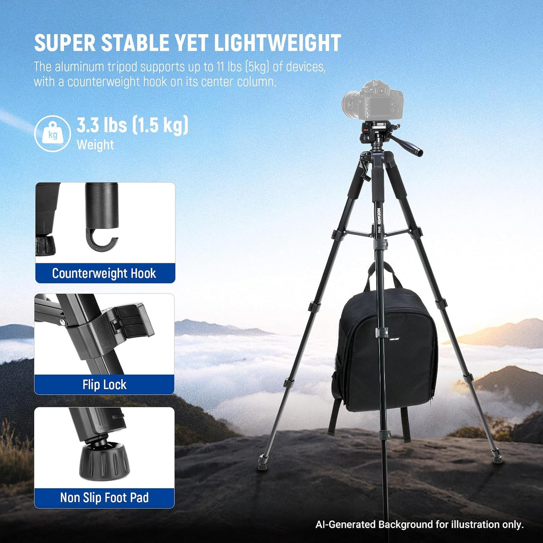 NEEWER Basics Kamera Stativ, 71'' Tripod mit Handyhalterung, kompatibel mit iPhone für Videoaufnahme