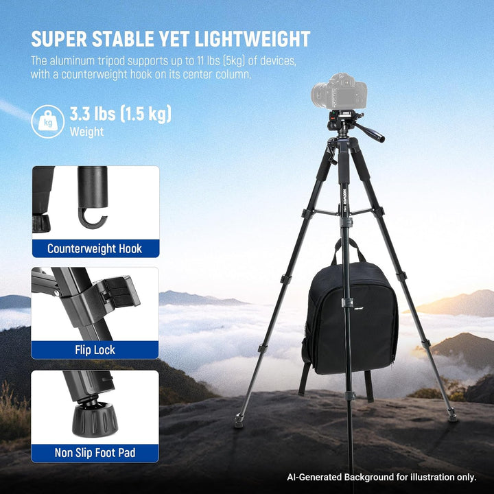 NEEWER Basics Kamera Stativ, 71'' Tripod mit Handyhalterung, kompatibel mit iPhone für Videoaufnahme