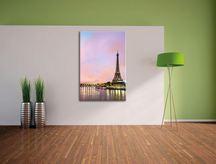 Eifelturm Paris bei Nacht, Format: 100x70 auf Leinwand, XXL riesige Bilder fertig gerahmt mit Keilra