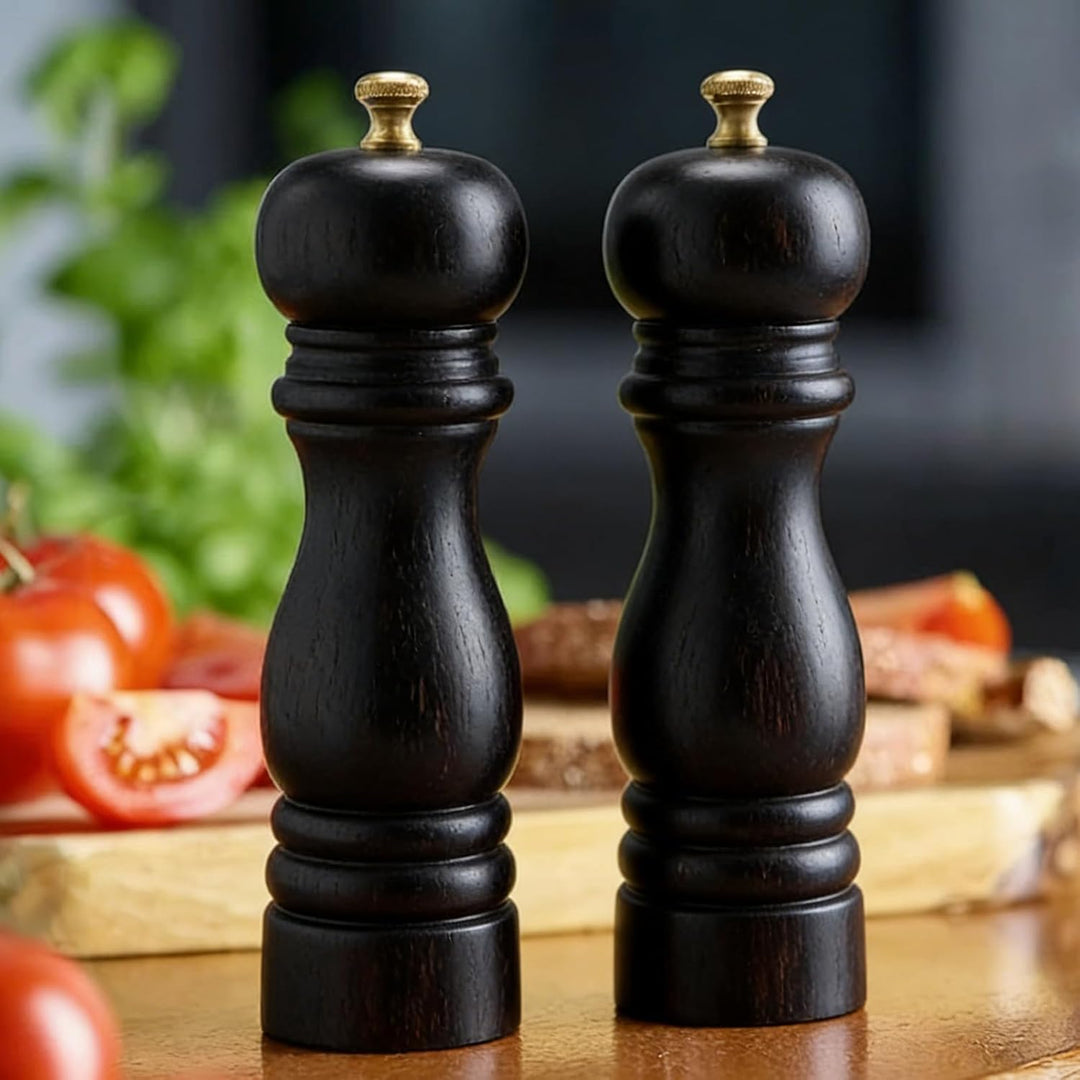 Salz und Pfeffermühle Set mit Tablett, 2 Stück manuelle Salz Pfefferstreuer, 21cm/8 Zoll Keramikmahl