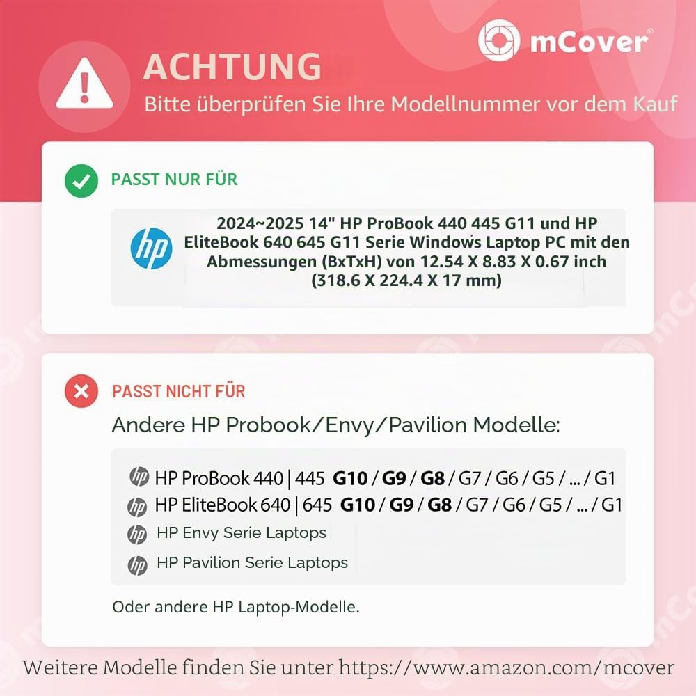 mCover Nur kompatibel mit HP ProBook 440/445 G11 und EliteBook 640 | 645 G11 Serie Windows Notebook-