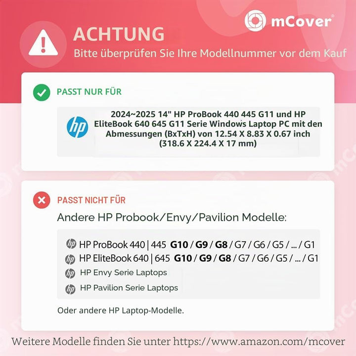 mCover Nur kompatibel mit HP ProBook 440/445 G11 und EliteBook 640 | 645 G11 Serie Windows Notebook-