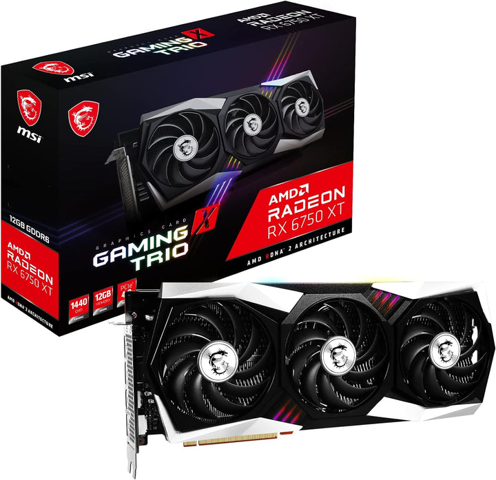MSI Radeon RX 6750 XT GAMING X TRIO 12G Grafikkarte - AMD RX 6750 XT, GPU 2554/2623 MHz, 12000MB DDR
