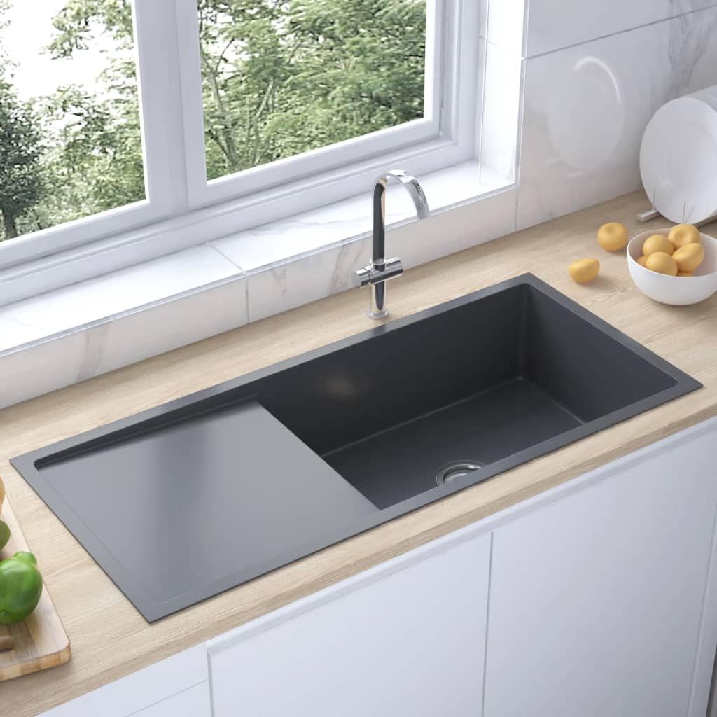 vidaXL Handgemachte Einbauspüle Wasserabfluss in X-Form Spüle Edelstahlspüle Küchenspüle Spülbecken
