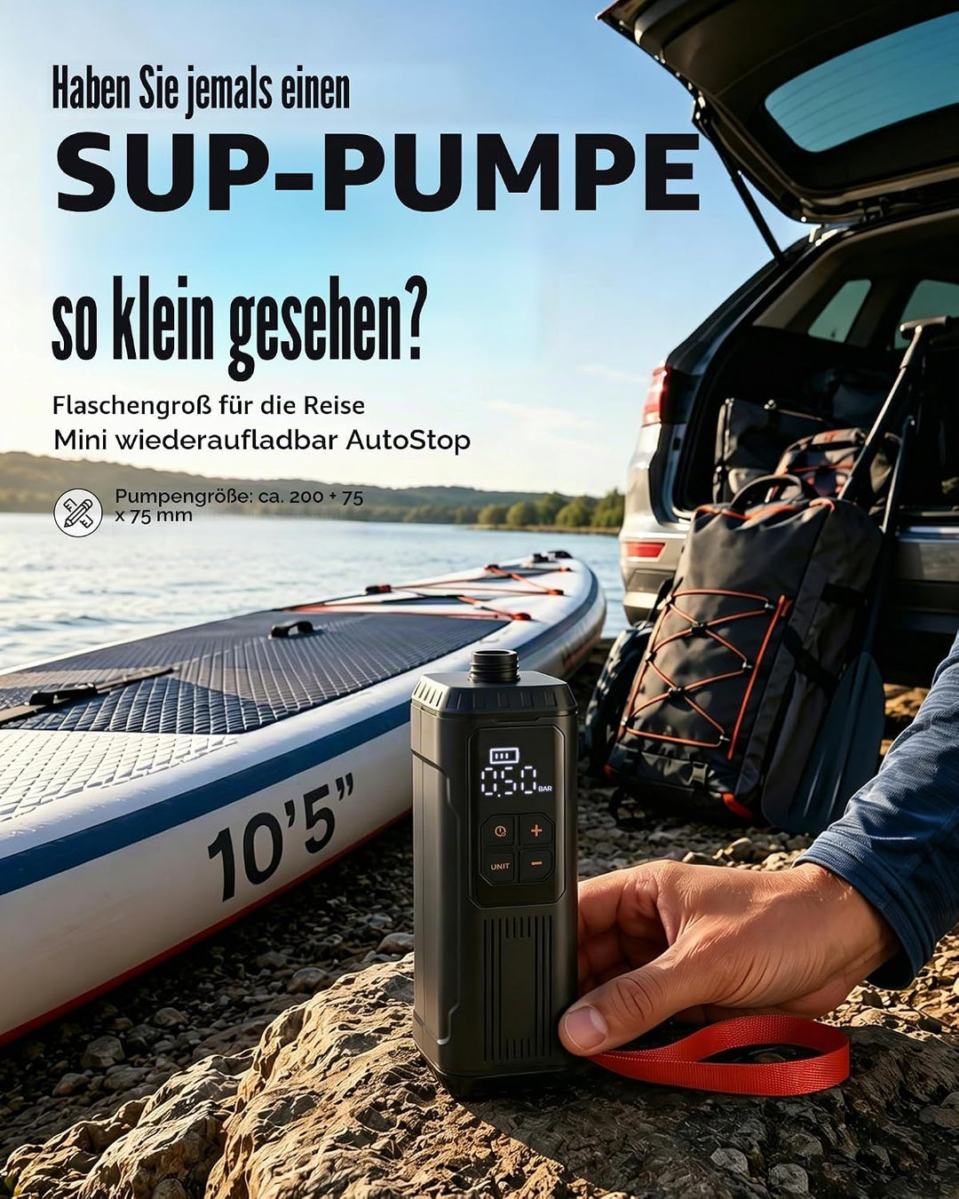 Mini Paddle Board Pumpe, Tragbare SUP Luftpumpe mit Akku, Leichte Elektrische Inflator 12PSI Automat