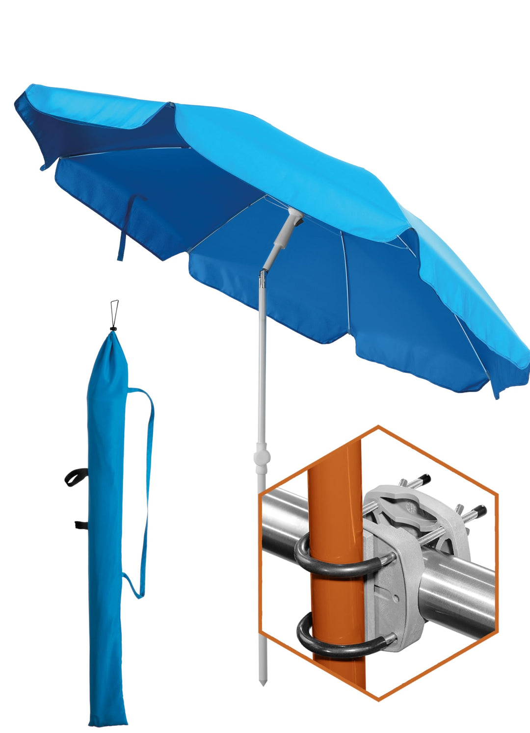 4smile Sonnenschirm Balkon SunnyJoy, 3-in-1 SET, Blau - UPF 50+ Sonnenschirm Ø 180 cm + Sonnenschirm