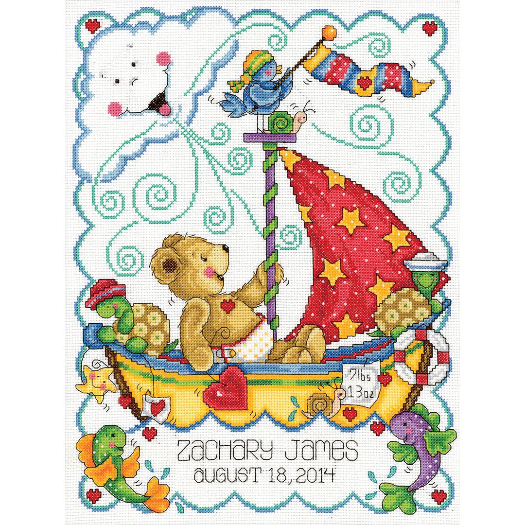Tobin Baby Sail Away Sampler 14-Count weiss AIDA Set, Mehrfarbig