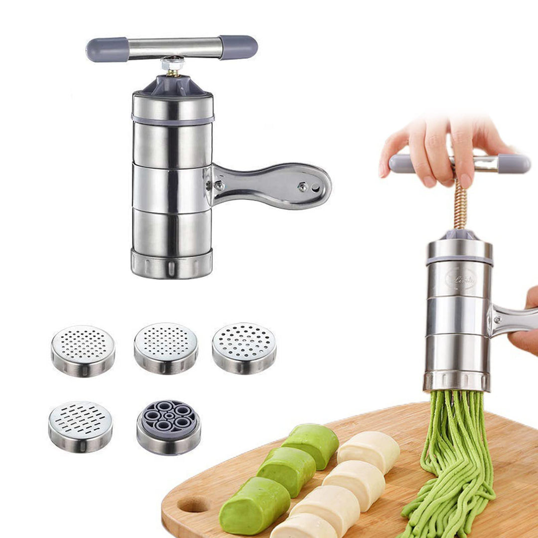 Nudelmaschine,Manuelle Nudelpresse aus Edelstahl,Tragbare Nudelpresse,Spaghetti-Maschine mit 5 Nudel