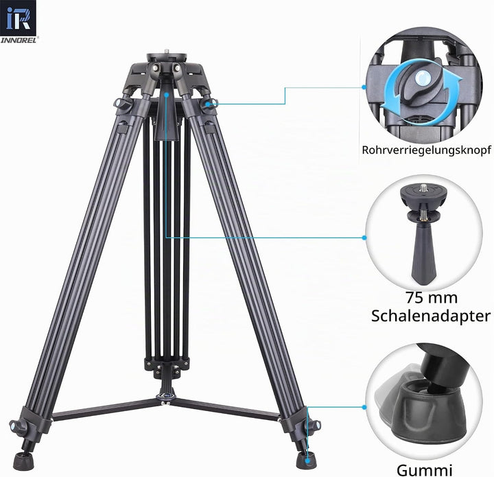 INNOREL VT80 Professionelles Video Stativ System, 150cm/59Zoll Hochleistungs Aluminium Doppelrohrsta