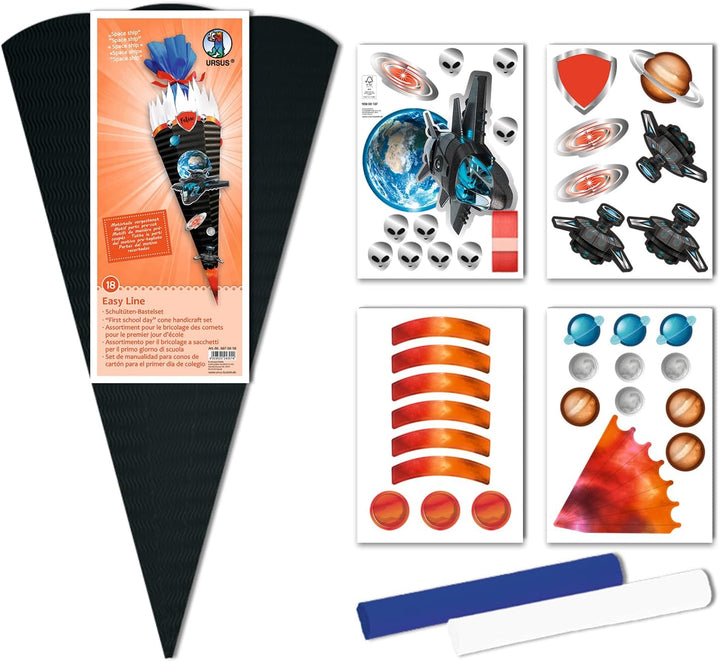 CREATIV DISCOUNT Schultüten-Bastelset Easy Line, inkl. Zubehör & Anleitung, 68 cm (Schwarz, Spaceshi