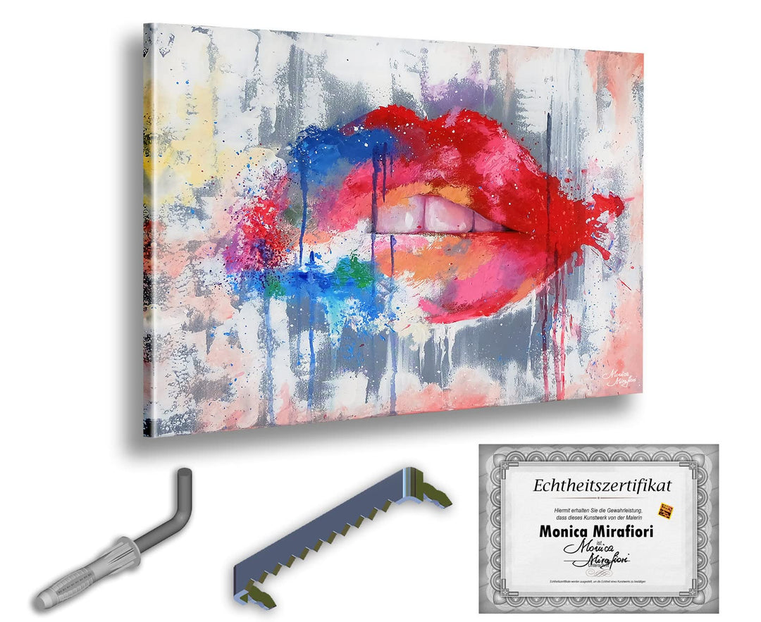 Monica Mirafiori I 100% HANDGEMALT I Gemälde Mund 90x60cm | Gemälde Handgemalt | Acrylgemälde | Sehr