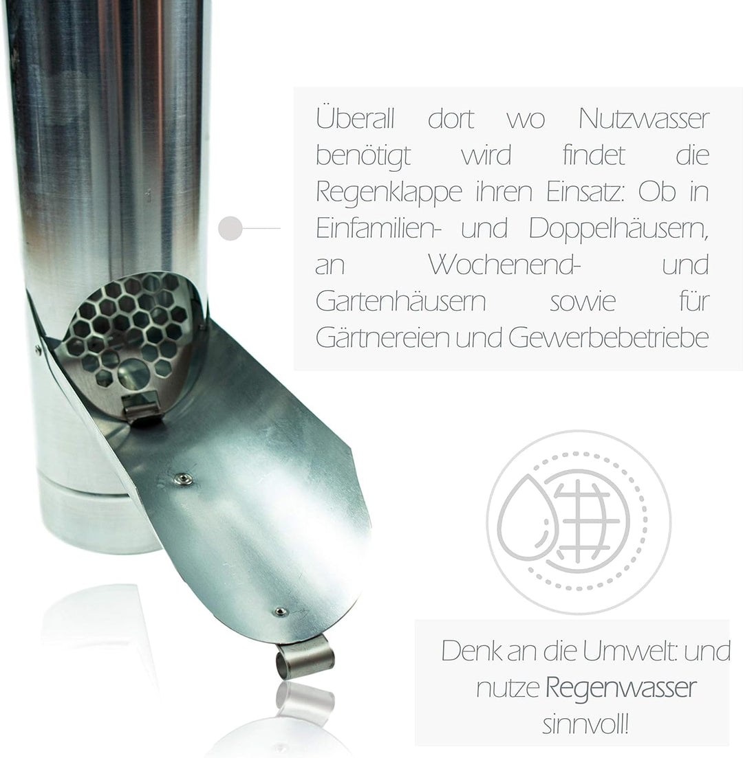 Zink Regenrohrklappe 100 mm mit Edelstahl Sieb - Titanzink Fallrohrklappe als Regenwassersammler, ei