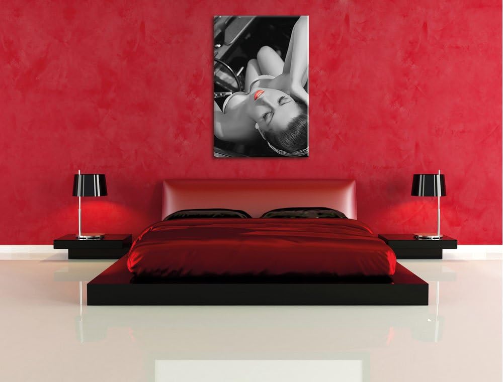 Pixxprint Rockabilly, Retro Style schwarz/weiss / 100x70cm Leinwandbild bespannt auf Holzrahmen/Wand