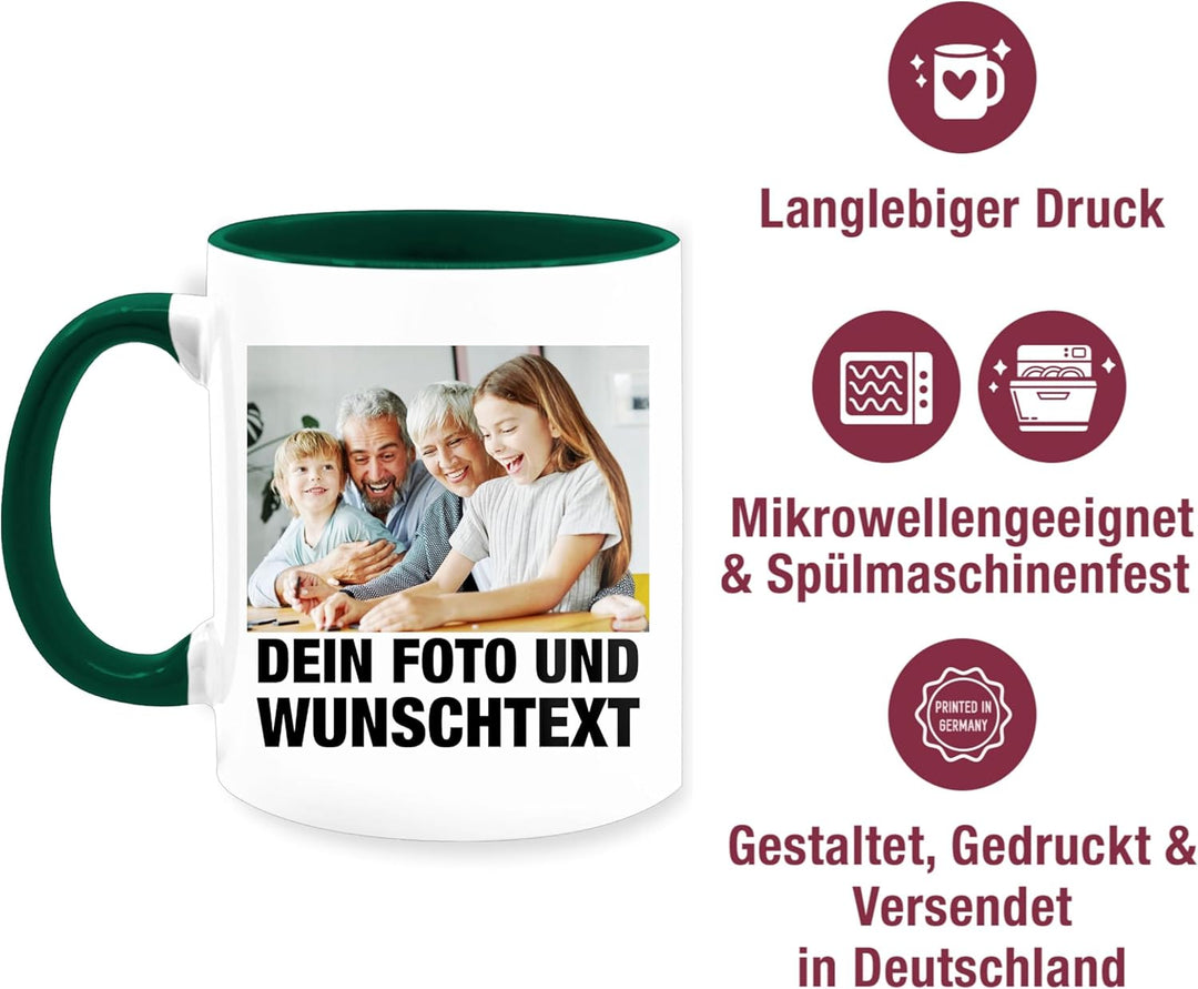 Tasse Tassen 325ml - Mit Foto I Eigenem Bild I Text I Name I Wunschtext - 325 ml - Dunkelgrün - mug
