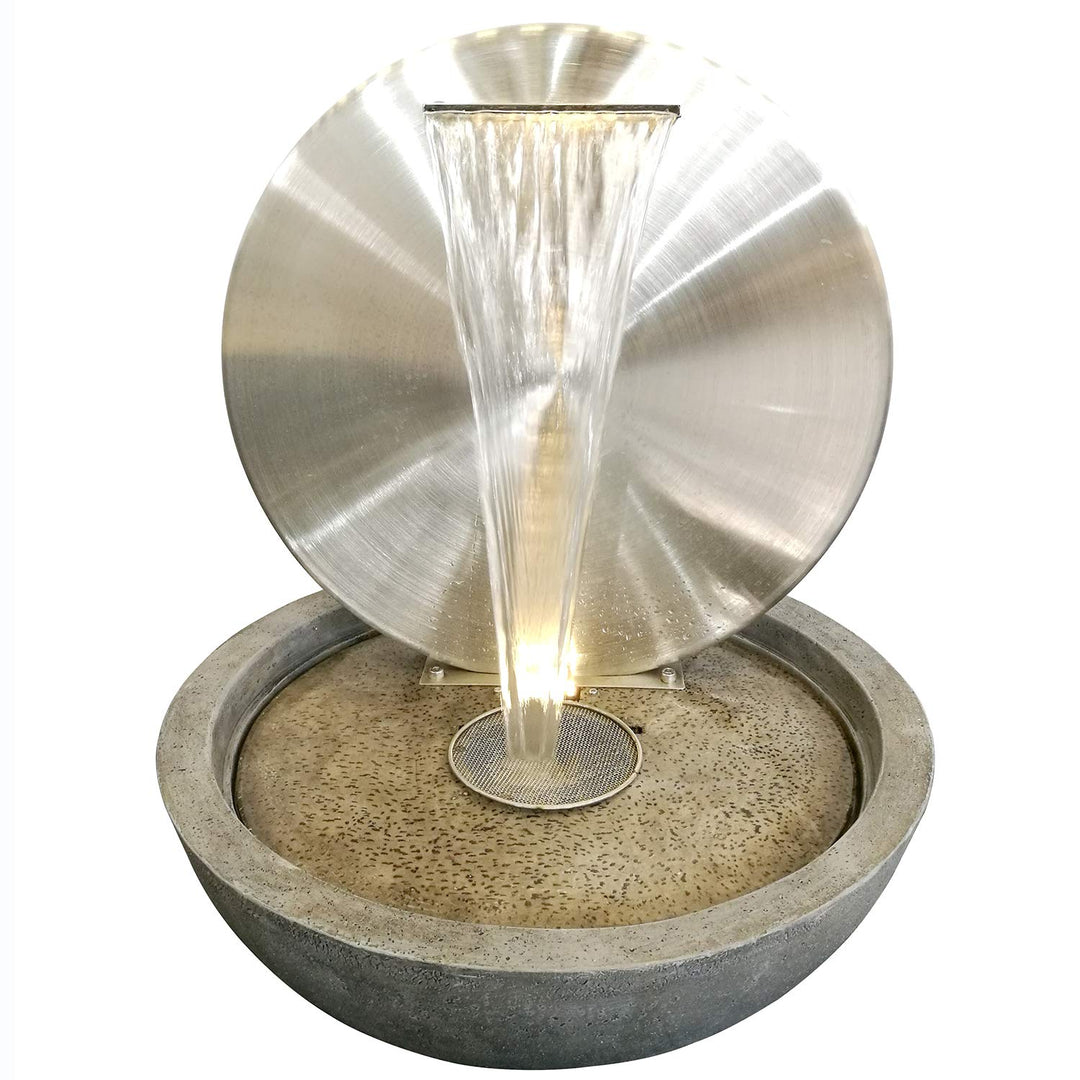 KÖHKO® Wasserwand Ø 55 cm mit Einer Halbschale in Natursteinoptik mit LED- Beleuchtung „Bocca“ 22011
