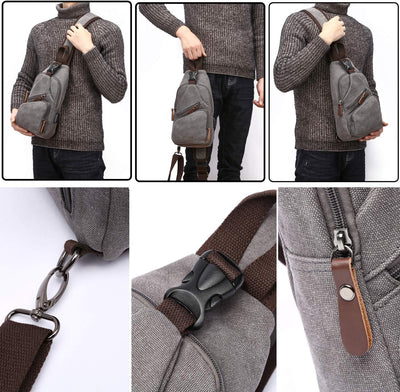 FANDARE Brusttasche Herren Schultertasche Sling Bag Rucksack mit USB Segeltuch Tasche Umhängetasche