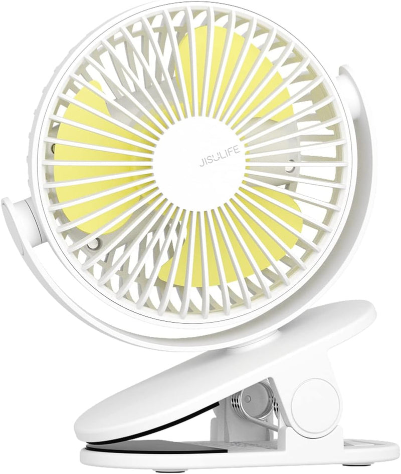 JISULIFE Mini USB Ventilator, Clip Akku Tischventilator Sehr Leise Klein mit 4000mAh Batterie, 4 Ges