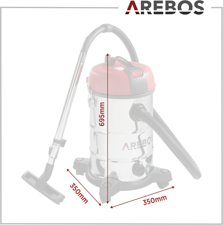 Arebos Industriestaubsauger 1800 W | Nass- &amp; Trockensauger | Aschesauger für Kamin &amp; Grill | Mehrzwe