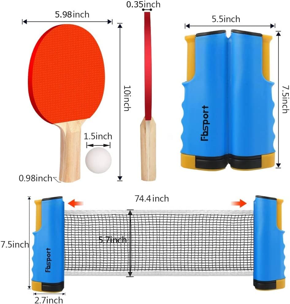 Tischtennisschläger/Schläger,Ausziehbare Tischtennisnetze,6 Ping-Pong Bälle,1*Mesh Bag,tragbar Tisch