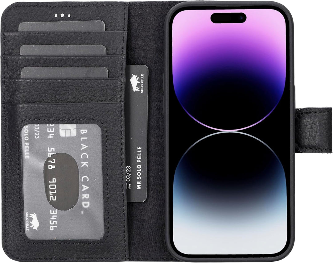 Solo Pelle Lederhülle kompatibel für iPhone 15 Pro in 6.1 Zoll abnehmbare Hülle (2in1) inkl. Kartenf