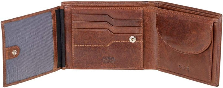 MIKA 42222 - Geldbörse aus Echt Leder, Portemonnaie im Querformat, Geldbeutel mit RFID Schutz, 6 Kar