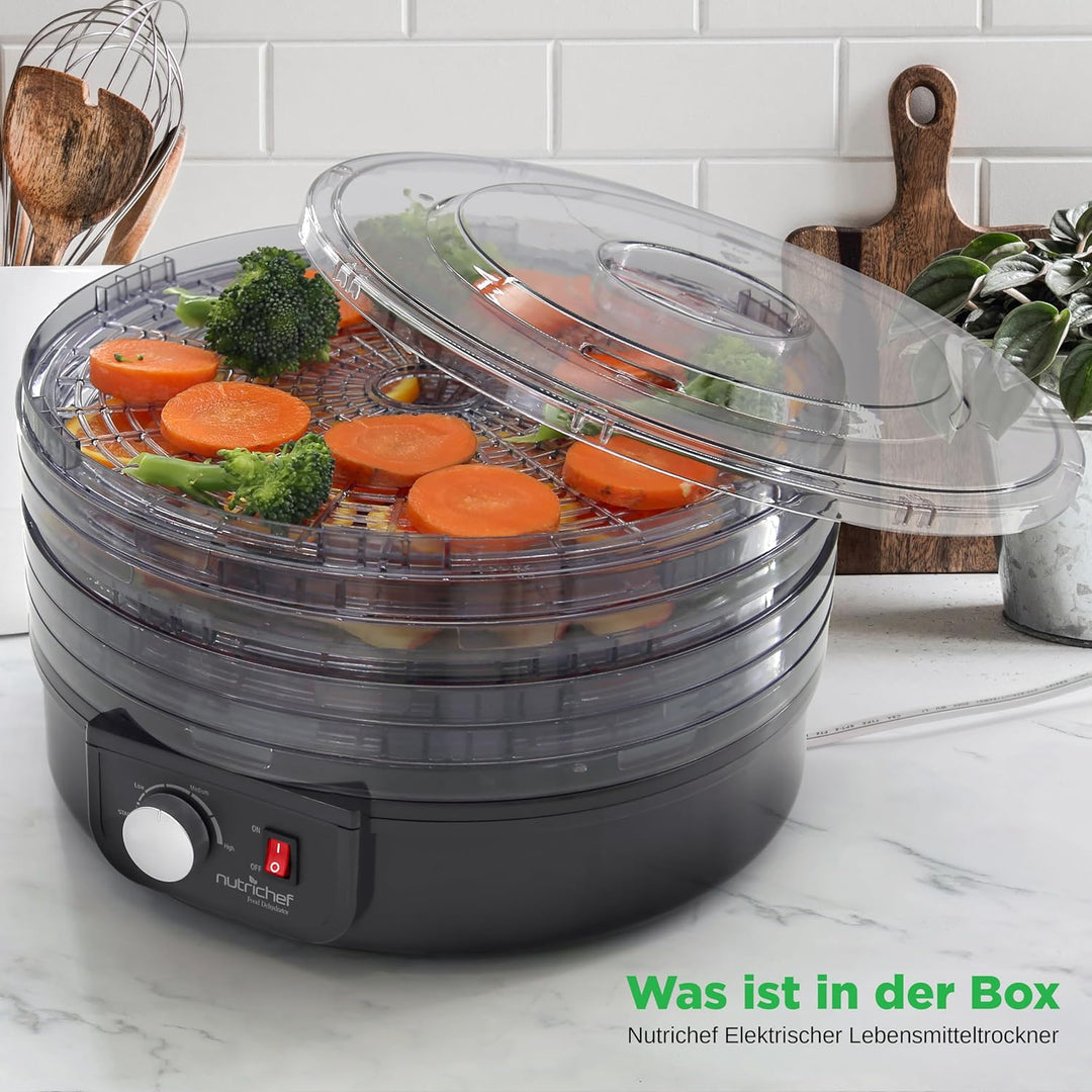 Nutrichef Dörrautomat 5 Einschübe – Schwarz BPA-freies Dörrgerät für Fleisch, Obst, Pilze & Gemüse,