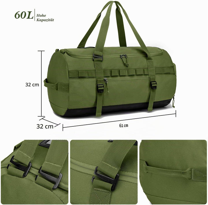 TAIHOYIN Sporttasche &amp; Reisetasche 60L Gross Trainingstasche Herren Damen mit Schuhfach &amp; Rucksack-F