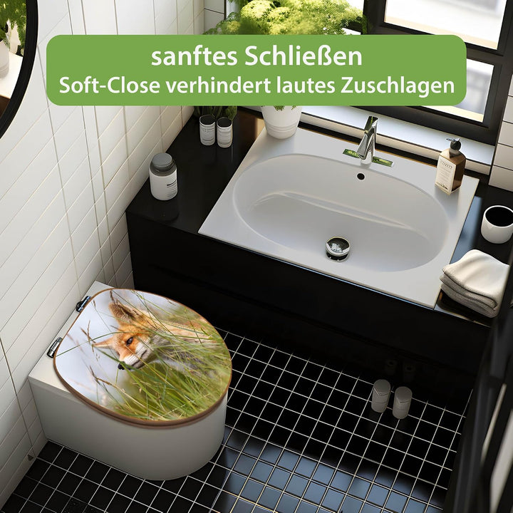 banjado Design WC Sitz Bambus Absenkautomatik 45,8x37,5cm - Toilettendeckel mit Absenkautomatik Holz