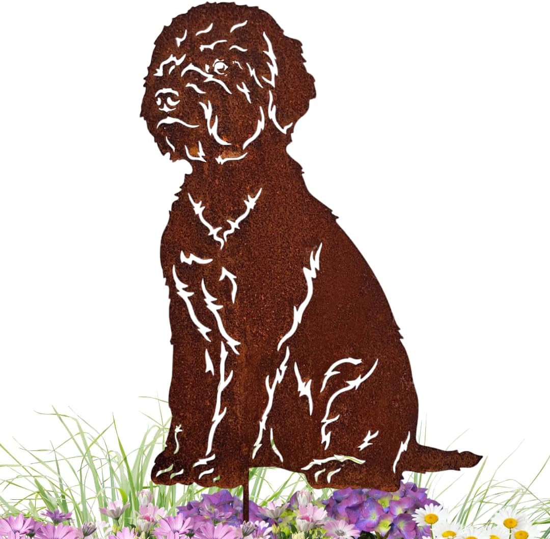 Terma Stahldesign Edelrost Hund Gartenstecker Lagotto, Handmade Germany, tolle gartendeko aus Rost-M