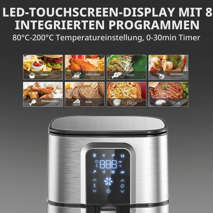OZEANOS OT-AF-55SM-DIGITAL 5.5L Hot Air Fryer, 1800W Power, Digital Touch Panel, Prefabricated Progr