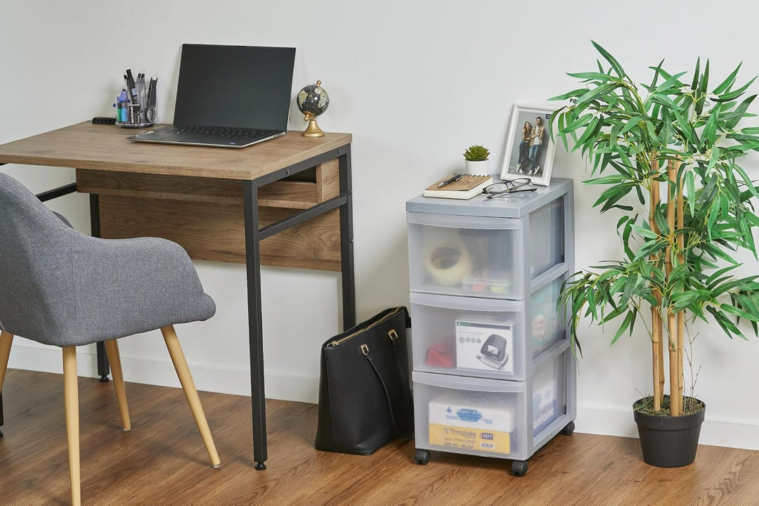 Iris Ohyama Kunststoff-Schubladenbox mit Rollen, 3 tiefen Schubladen, Grau, Griffe zum Ziehen, Für S