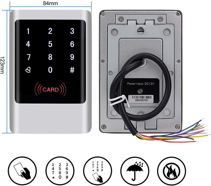 FTSTech IP65 Wasserdichter Metall-PIN-Code RFID-Zugriffskontrolltastatur + 60kg Magnetschloss + 12 V