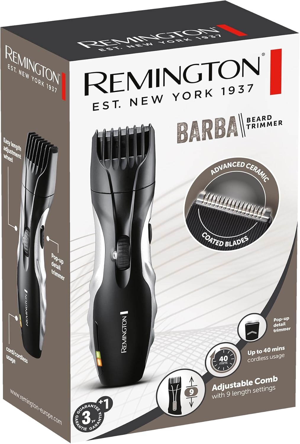 Remington Barttrimmer Herren Set MB320C (keramikbeschichtete Klingen, 9 Längeneinstellungen, Netz-/A