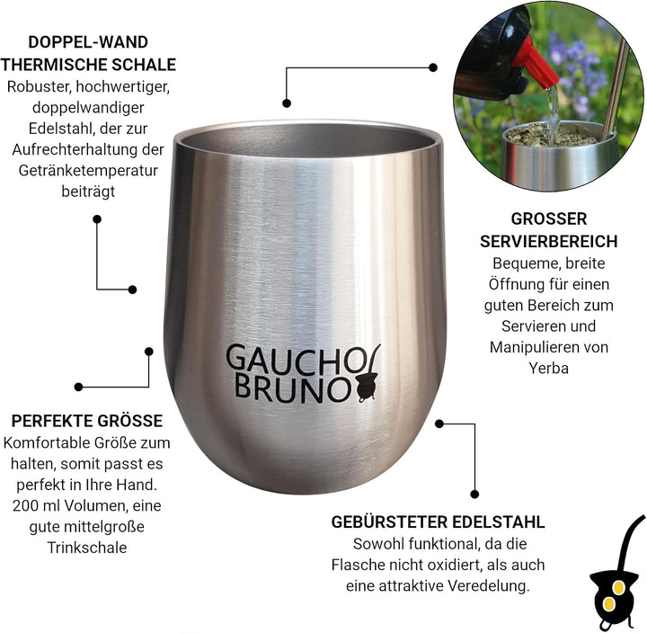 Gaucho Bruno - Thermo Mate aus Edelstahl zum Trinken von Yerba Mate | Leicht zu reinigen | Angenehm