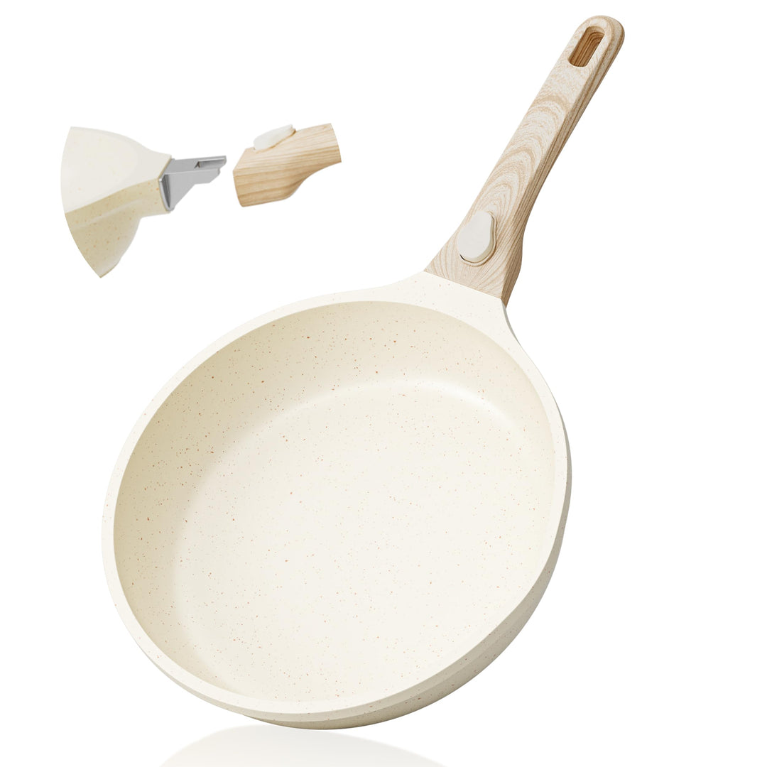 RIOVARM 24cm Induktion Antihaft Bratpfanne mit abnehmbaren Griffen, Eierpfannen ohne PFOA, Granit Om