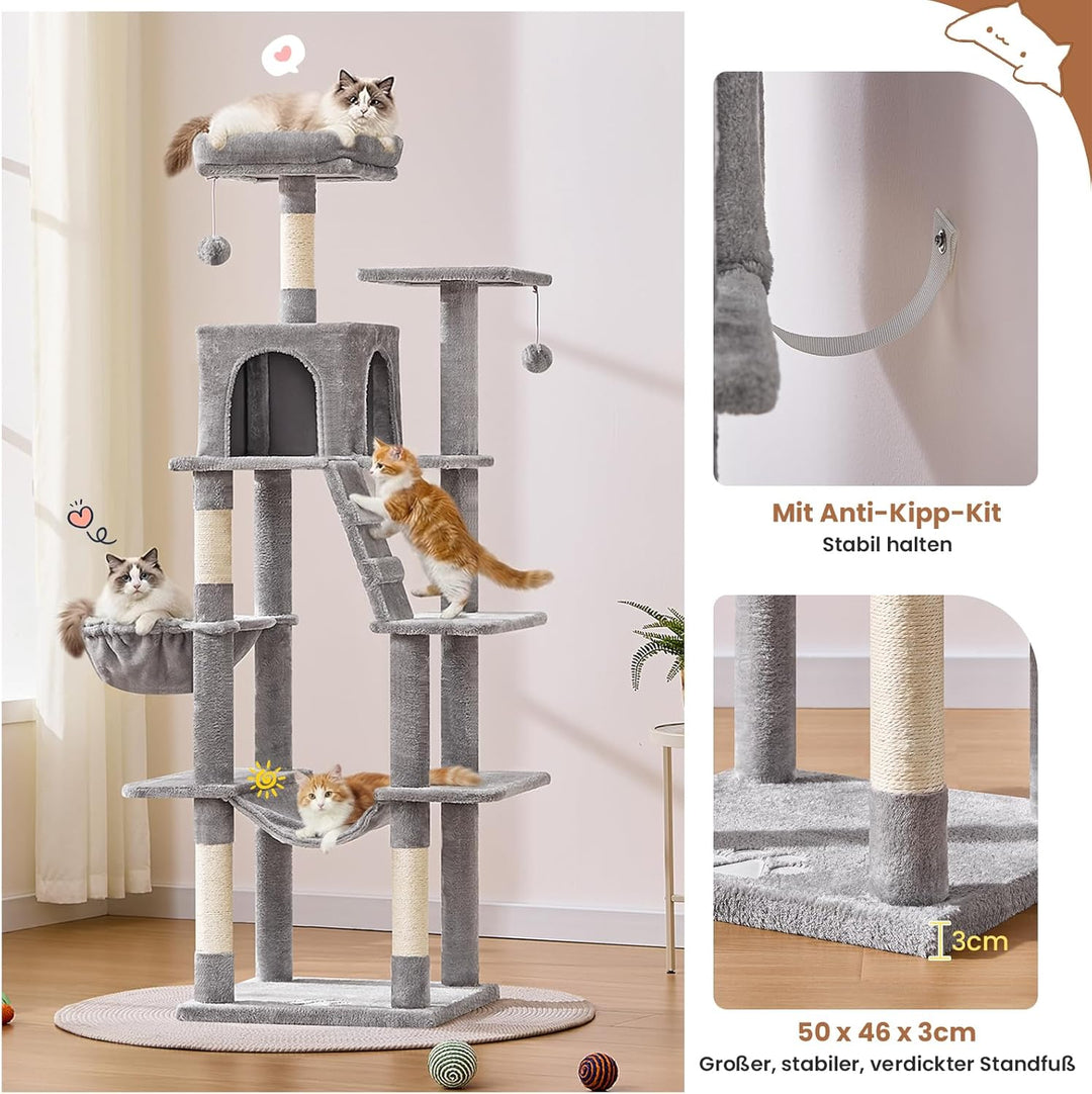 MSmask Kratzbaum gross, L Katzenkratzbaum Stabil, Katzenbaum mit Katzenhöhlen, Plattformen, Hängemat