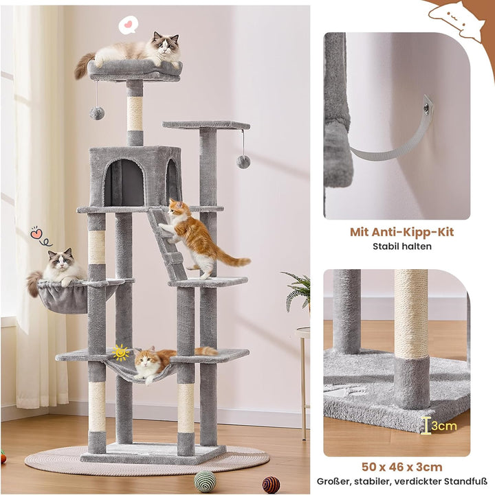 MSmask Kratzbaum gross, L Katzenkratzbaum Stabil, Katzenbaum mit Katzenhöhlen, Plattformen, Hängemat